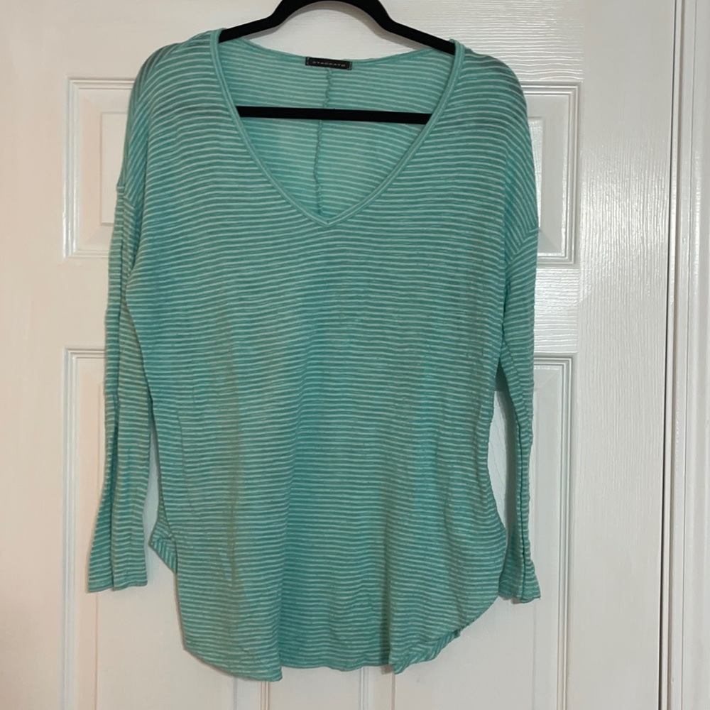 Teal Green and white striped lightweight sweater